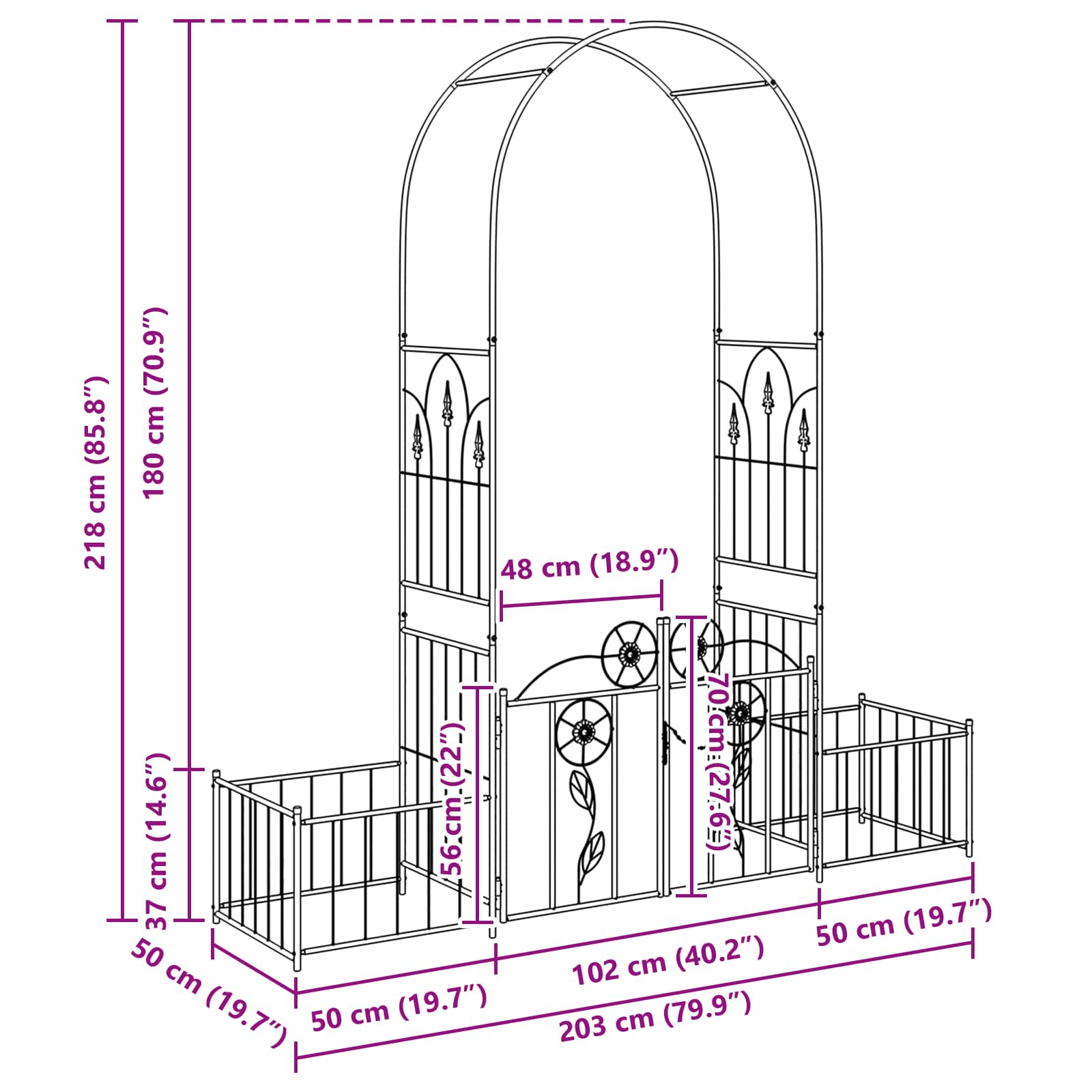 Tuin Boog met slot Groen 203 x 50 x 218 cm