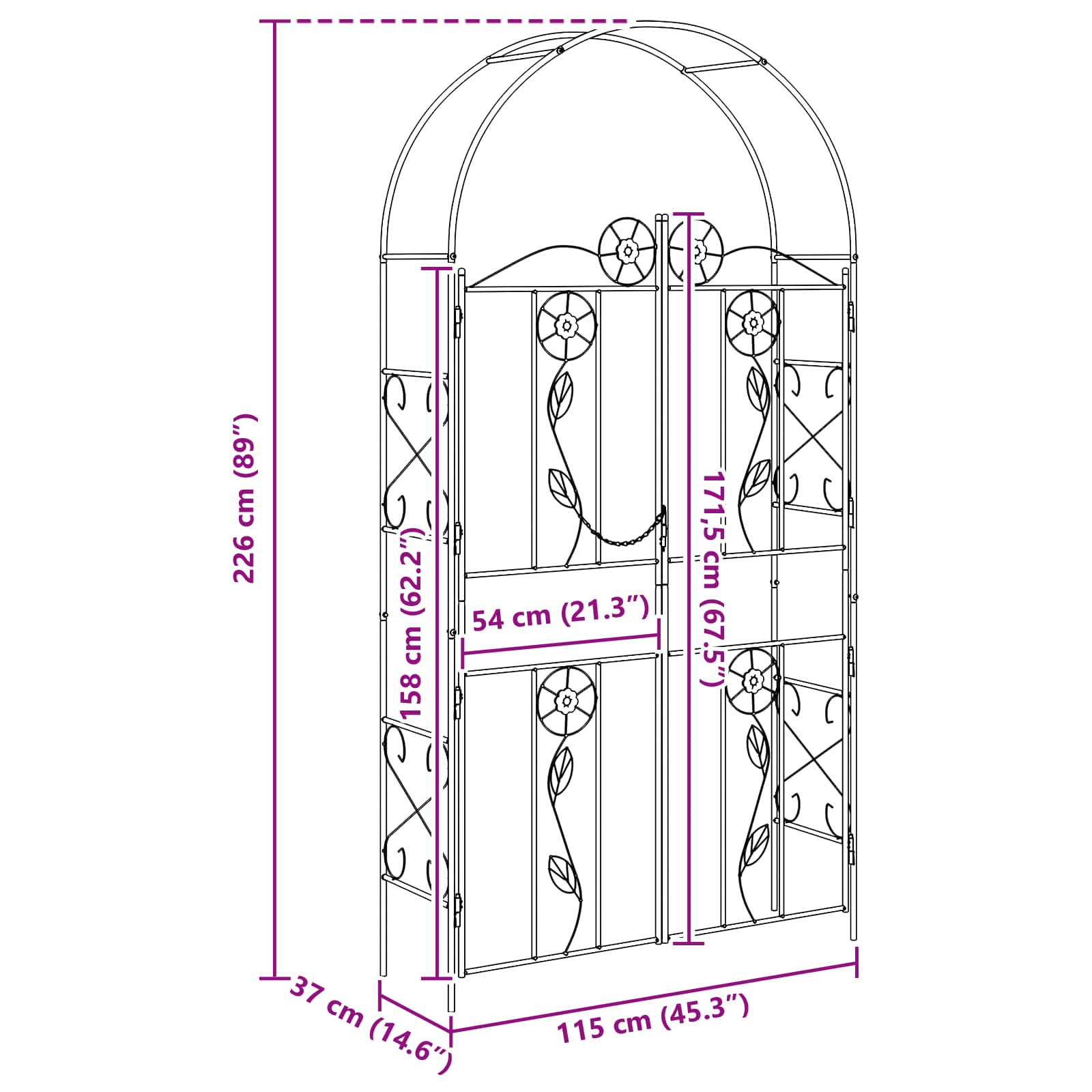 Tuin Boog Effen Groen 115 x 37 x 226 cm