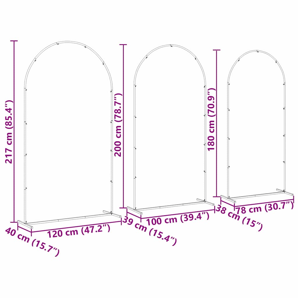 Trouwrand 3 st Goud 120 x 40 x 217 cm Staal