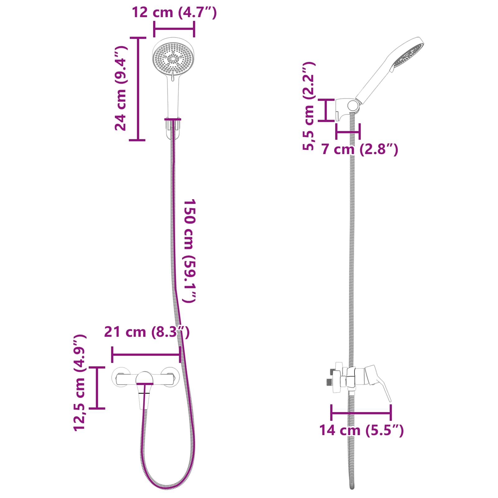 Doucheset Zwart G 1 / 2 inch Koper