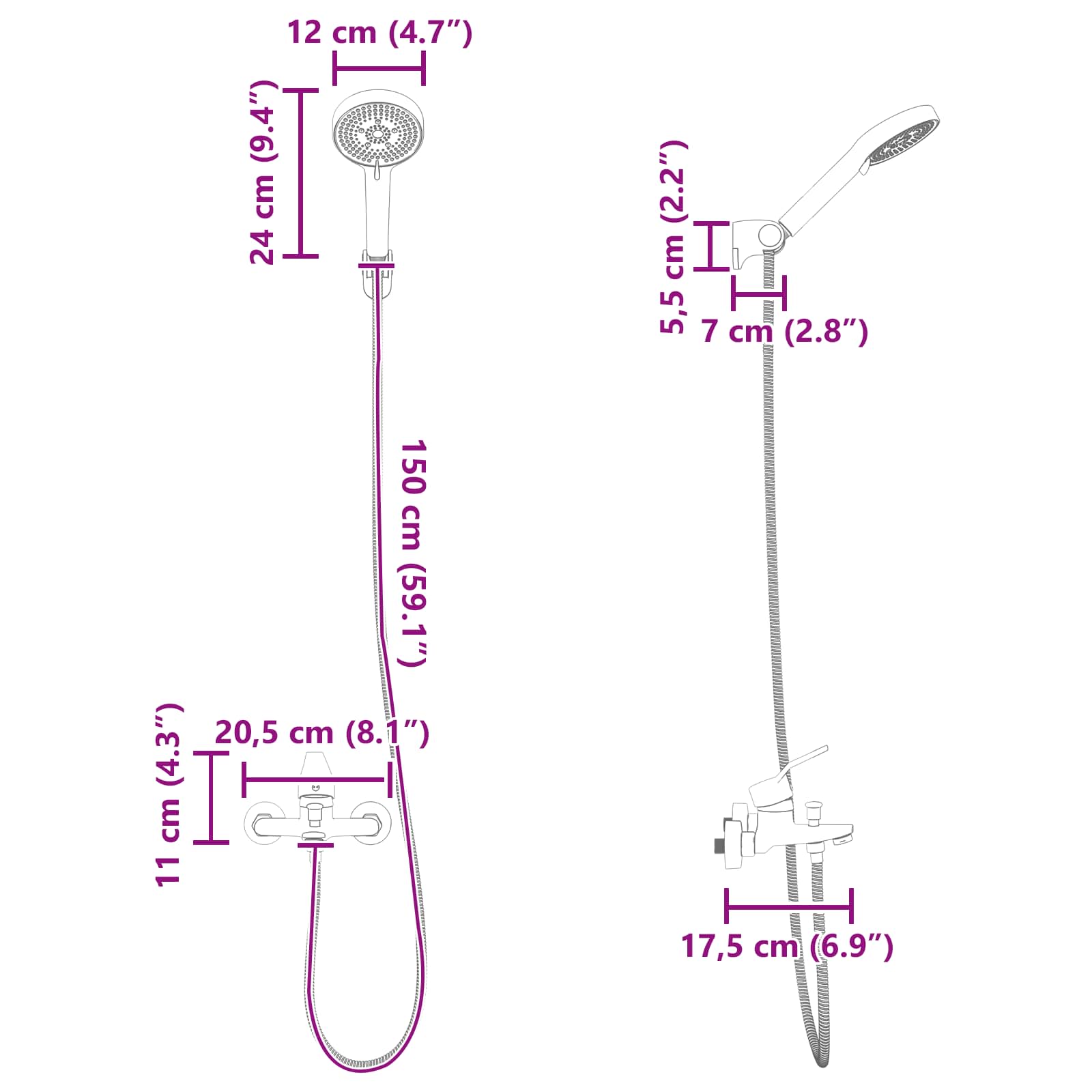 Doucheset Zwart G 1 / 2 inch