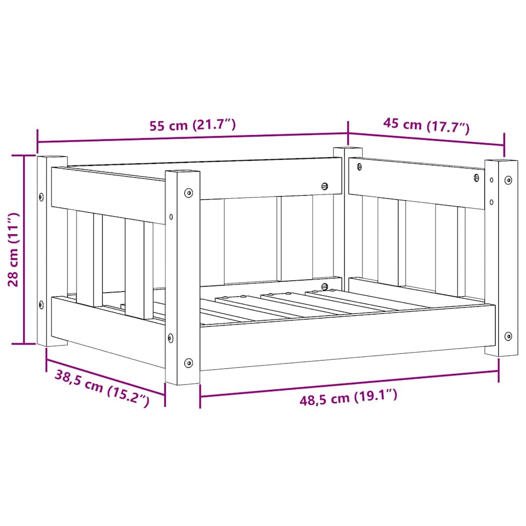 Hondenbed Wasbruin 55 x 45 x 28 cm Massief grenenhout