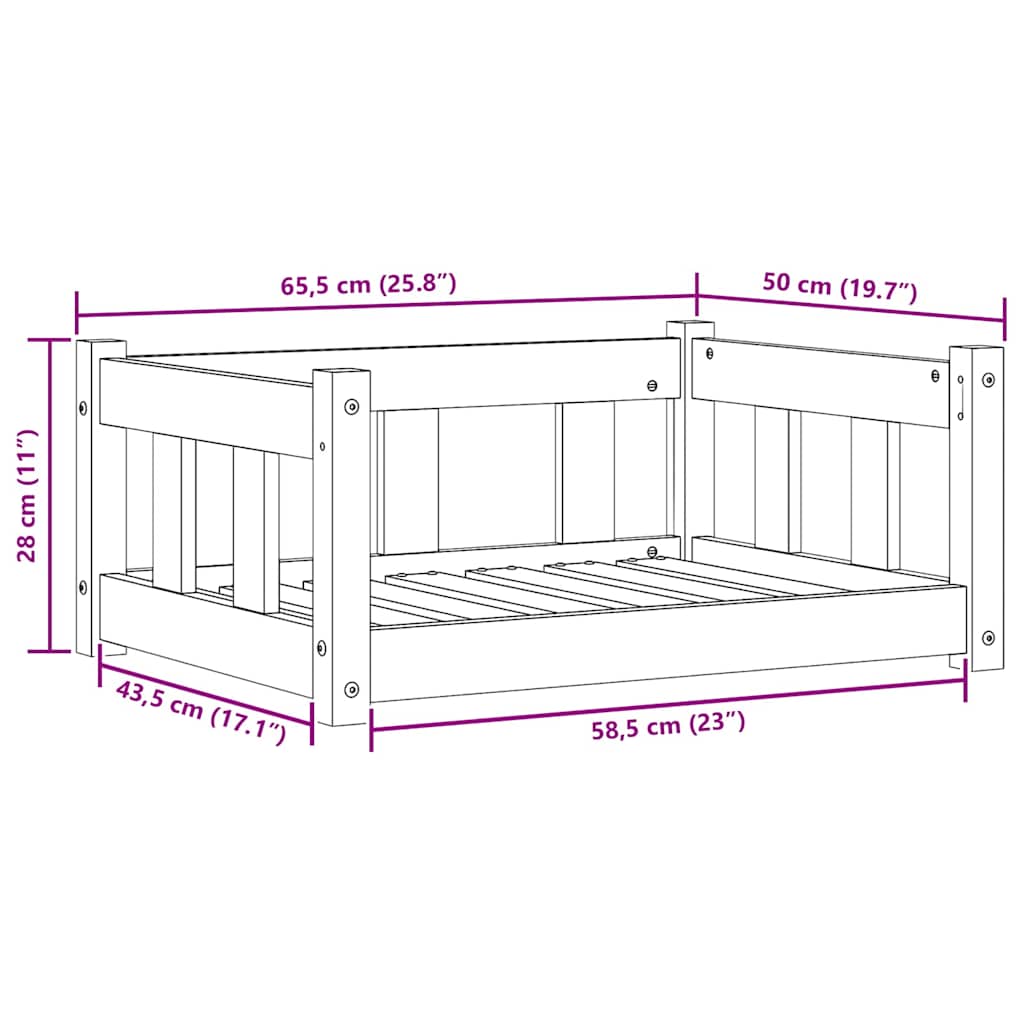 Hondenbed Wasbruin 65,5 x 50 x 28 cm Massief grenenhout