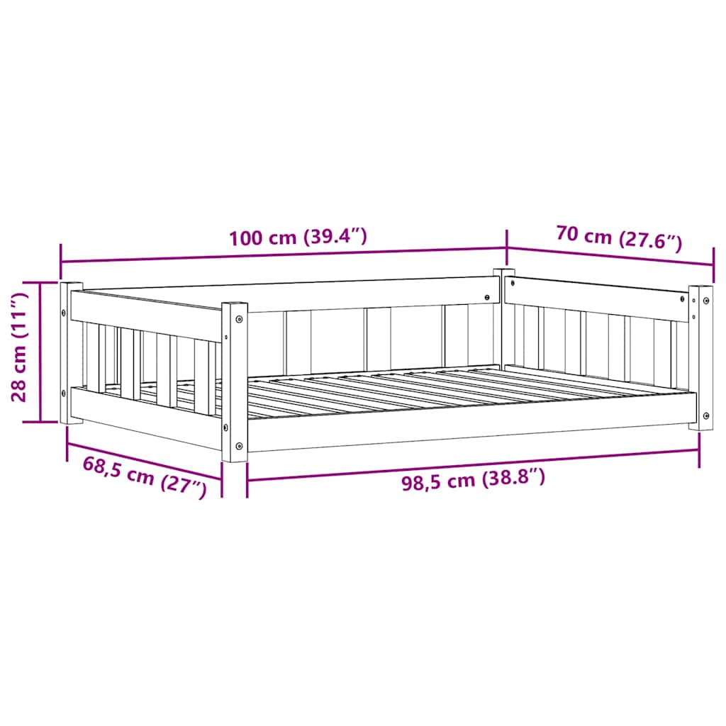 Hondenbed Wasbruin 100 x 70 x 28 cm Massief grenenhout