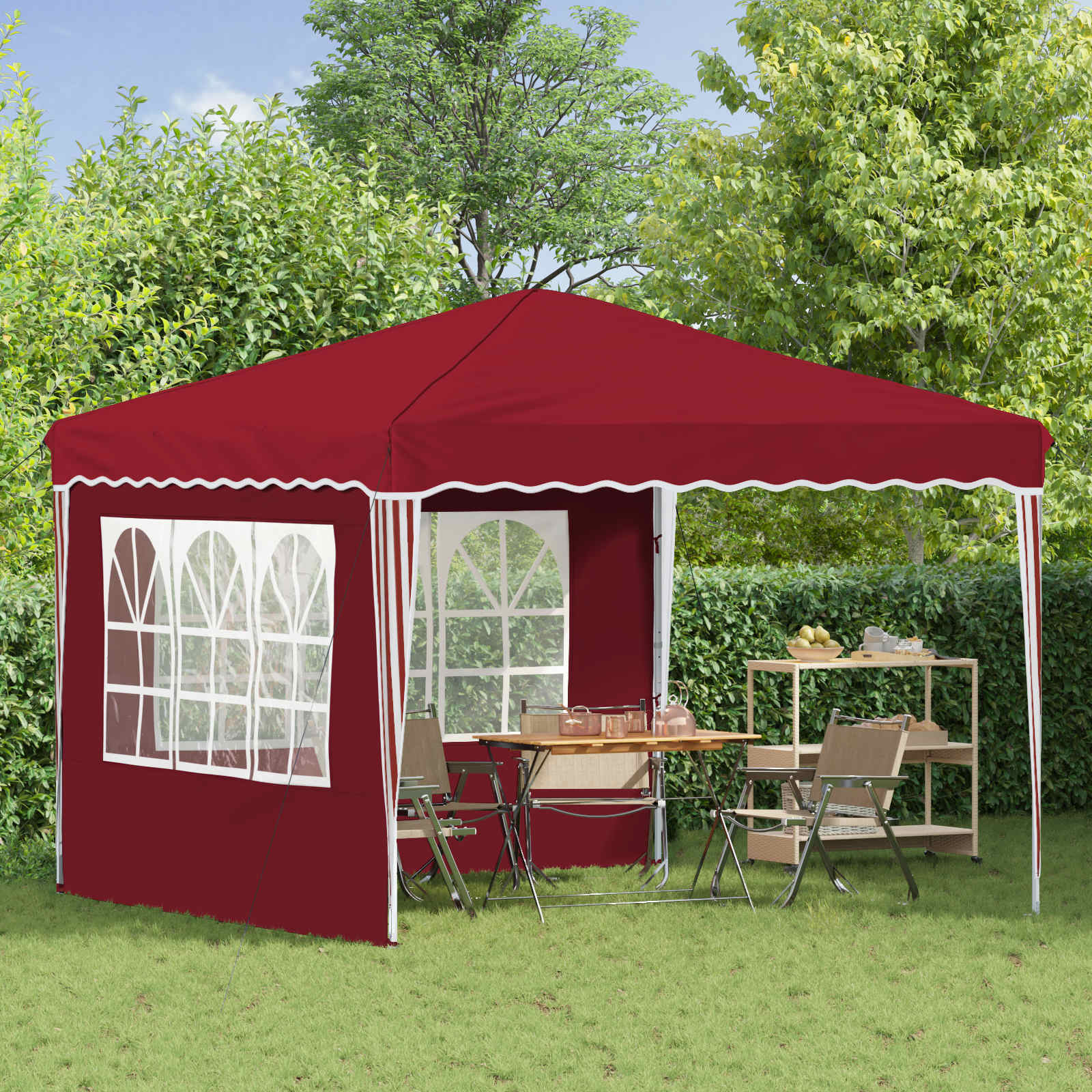 Pop-up partytent 288 x 288 x 245 cm Bordeauxrood Oxford Stof