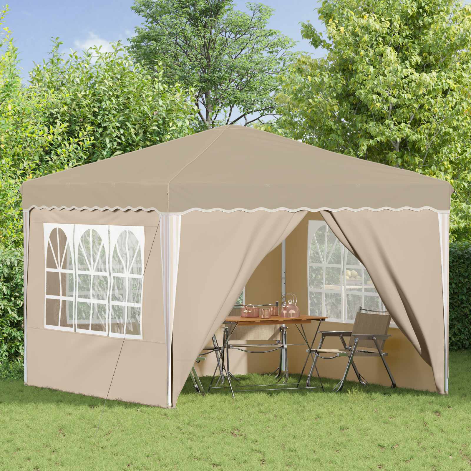 Pop-up partytent 288 x 288 x 245 cm Crèmekleurig Oxford Stof