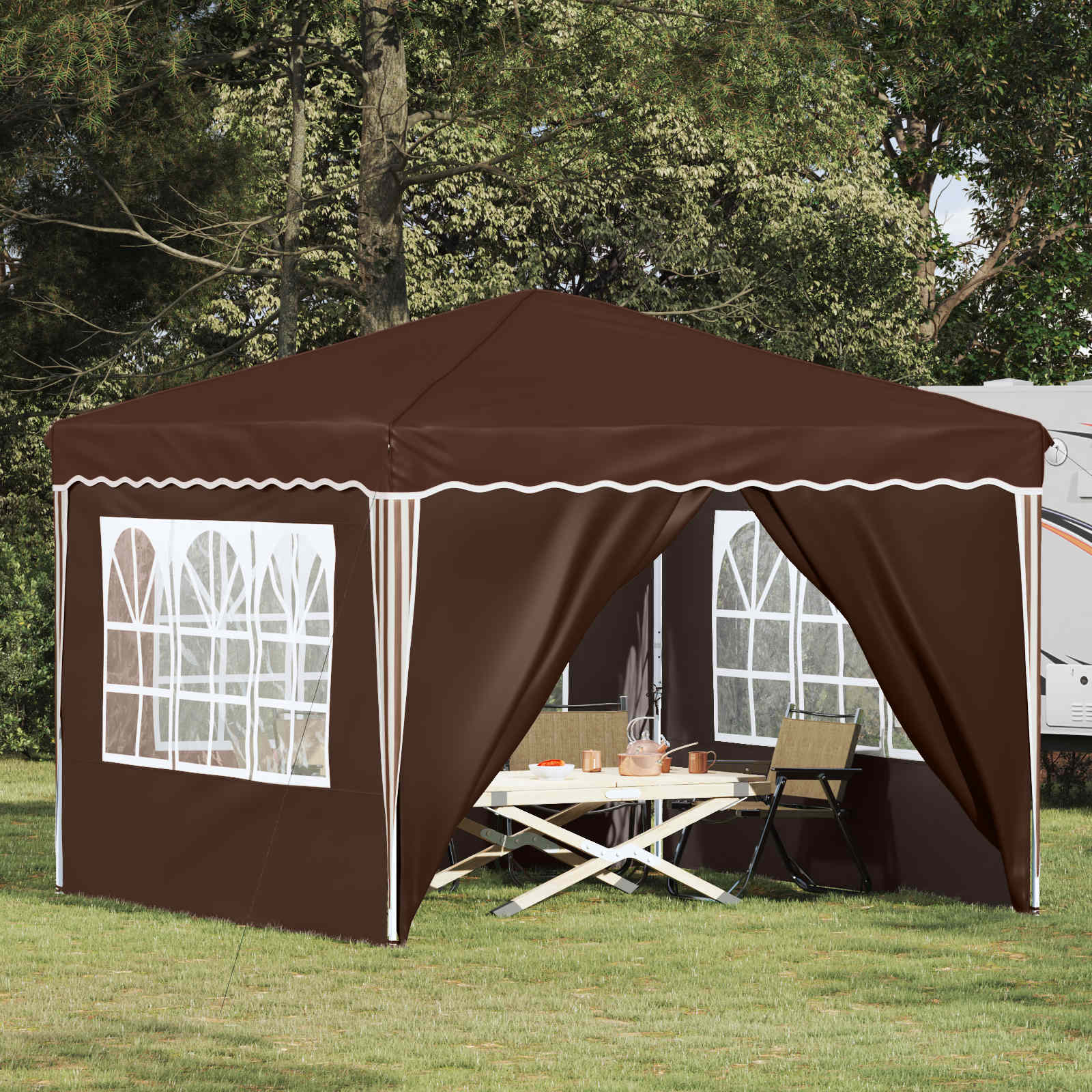 Pop-up partytent 288 x 288 x 245 cm Bruin Oxford Stof