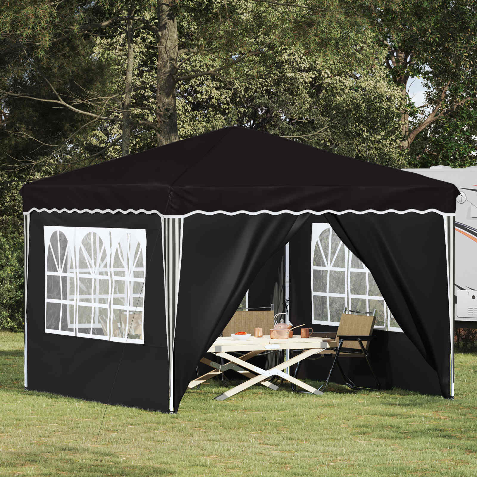Pop-up partytent 288 x 288 x 245 cm Zwart Oxford Stof
