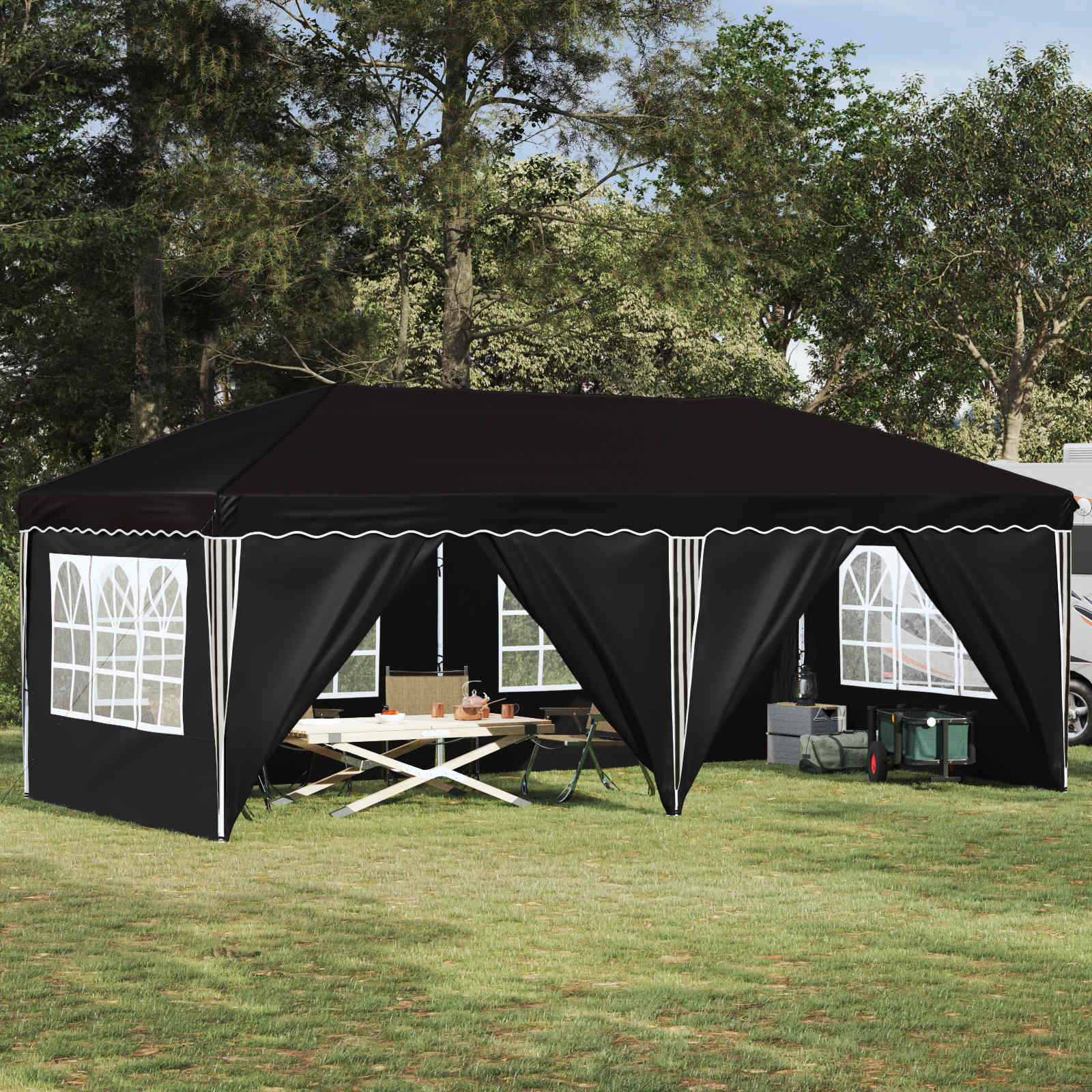 Pop-up partytent 575 x 288 x 245 cm Zwart