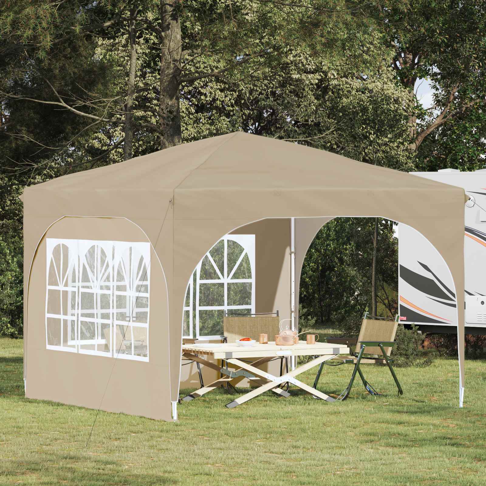 Pop-up partytent 290 x 290 x 245 cm Crèmekleurig