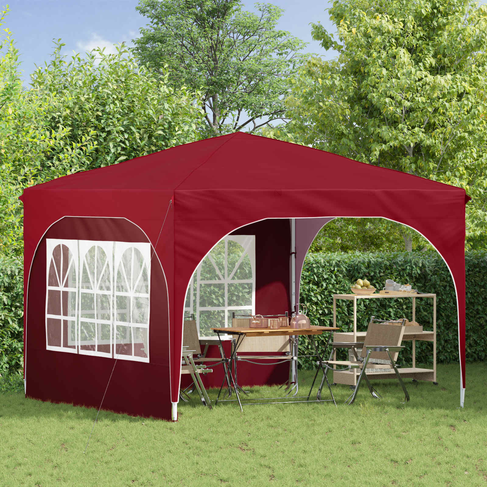 Pop-up partytent 290 x 290 x 245 cm Bordeauxrood