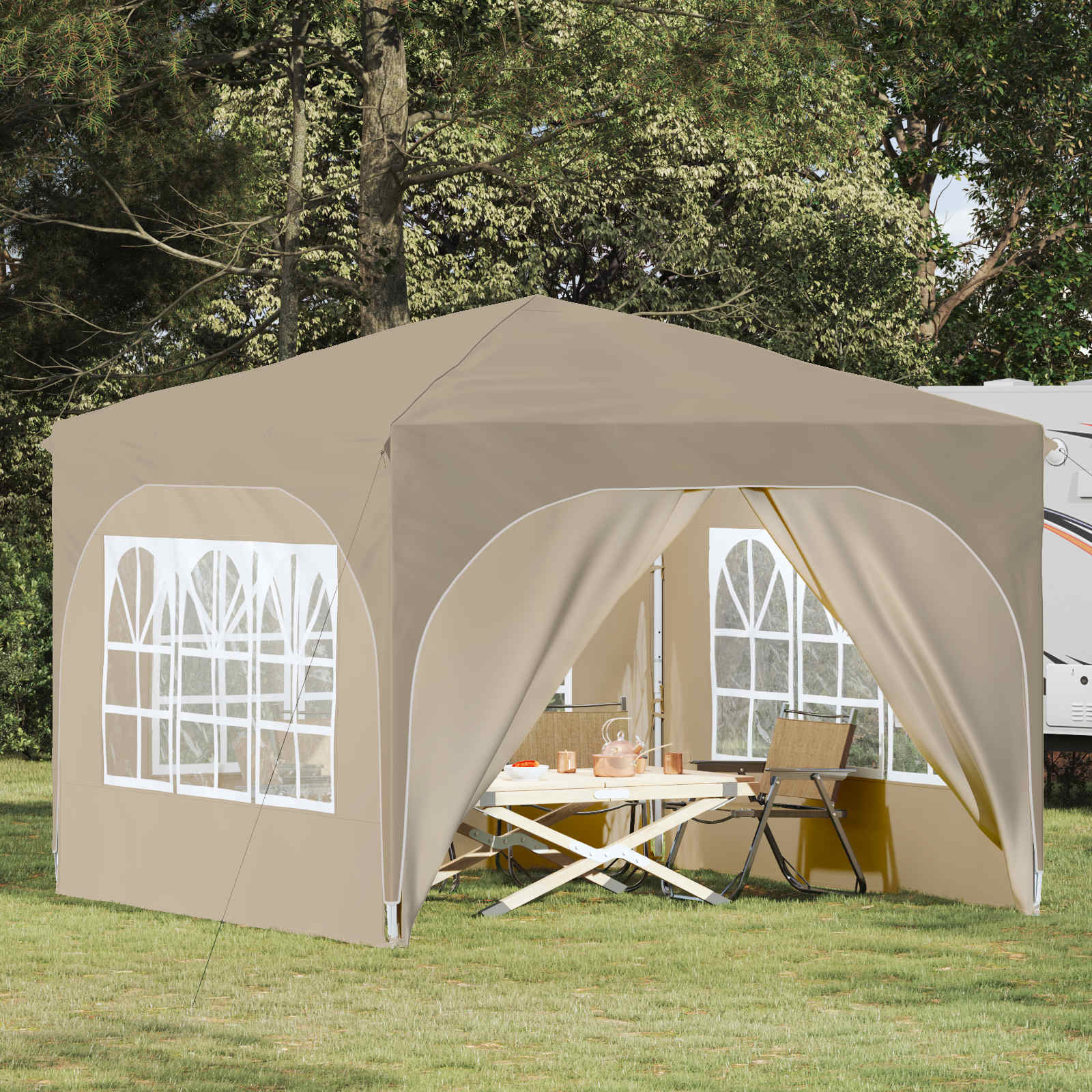 Pop-up partytent 290 x 290 x 245 cm Crèmekleurig