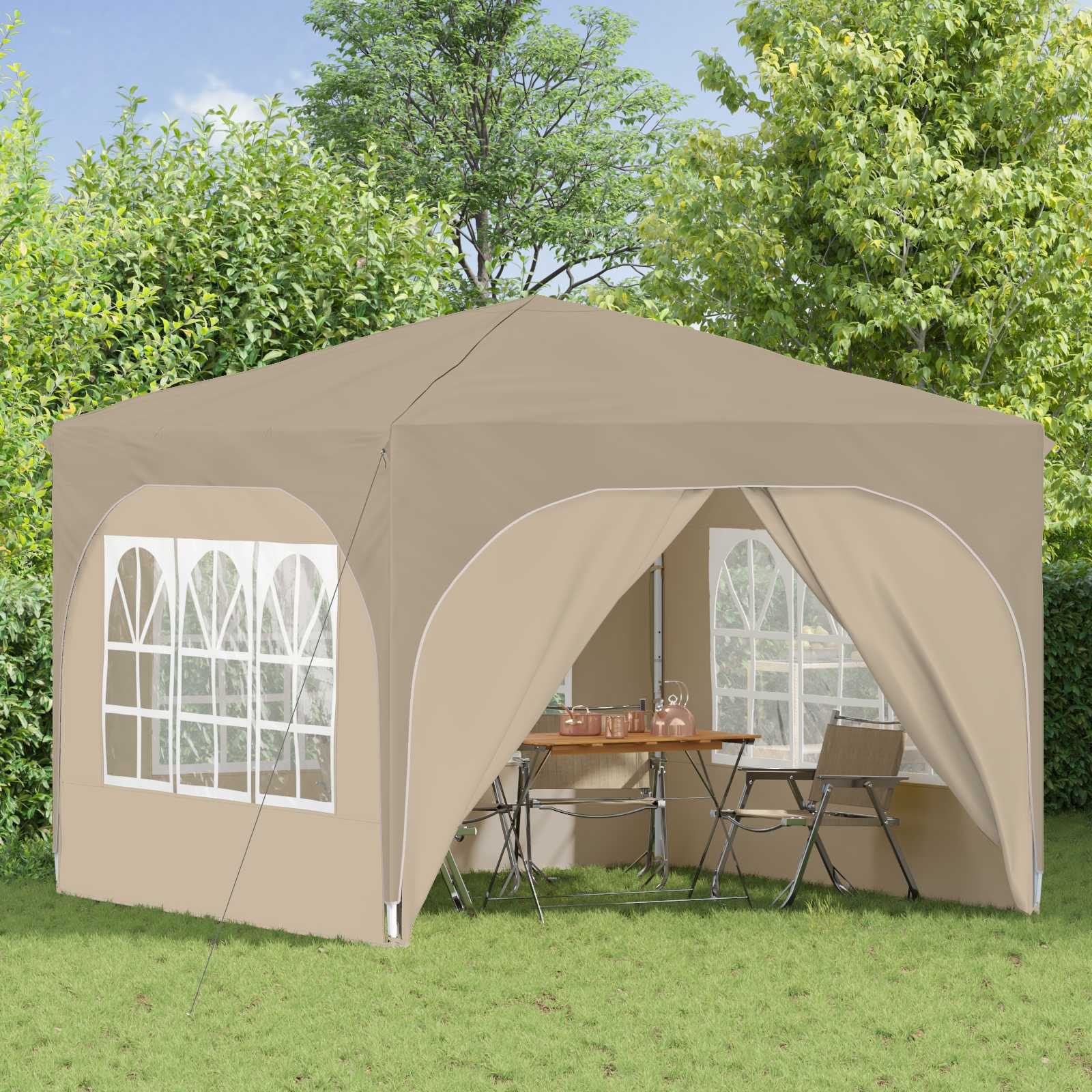 Pop-up partytent 290 x 290 x 245 cm Crèmekleurig
