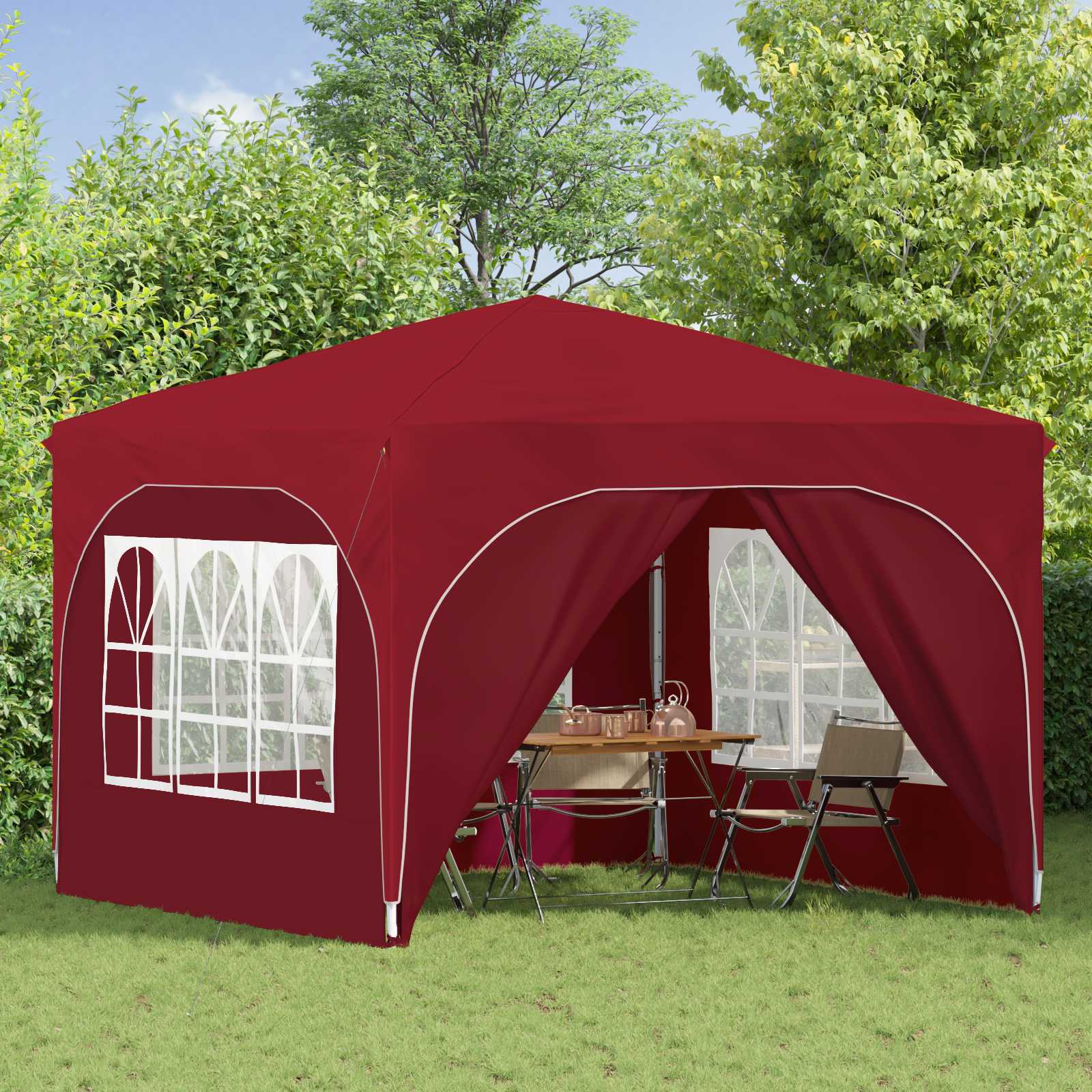 Pop-up partytent 290 x 290 x 245 cm Bordeauxrood