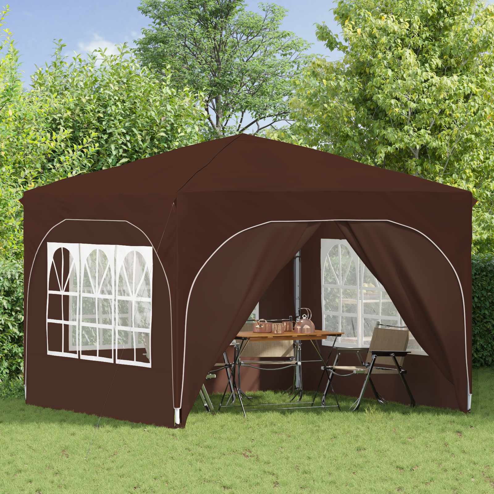 Pop-up partytent 290 x 290 x 245 cm Bruin