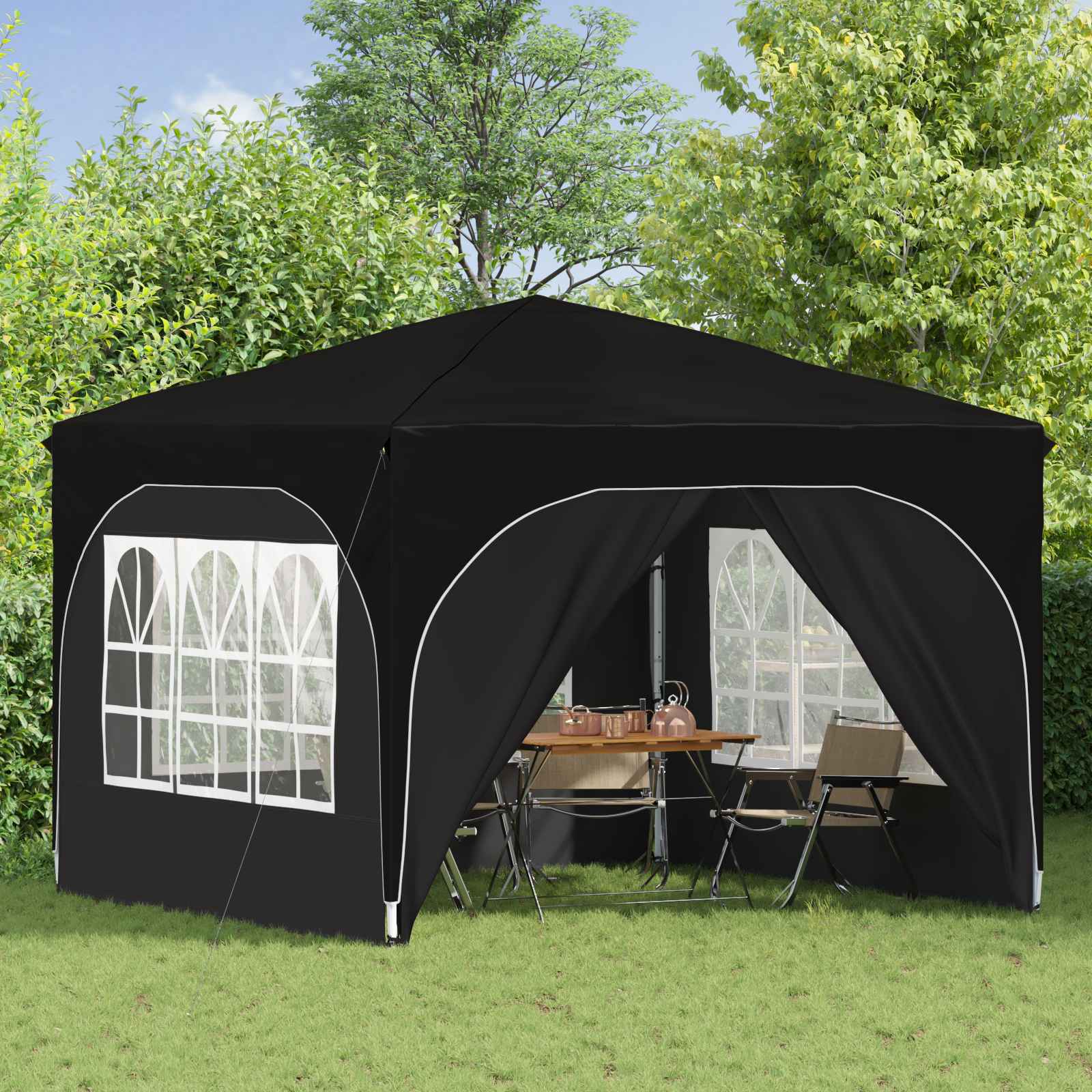 Pop-up partytent 290 x 290 x 245 cm Zwart
