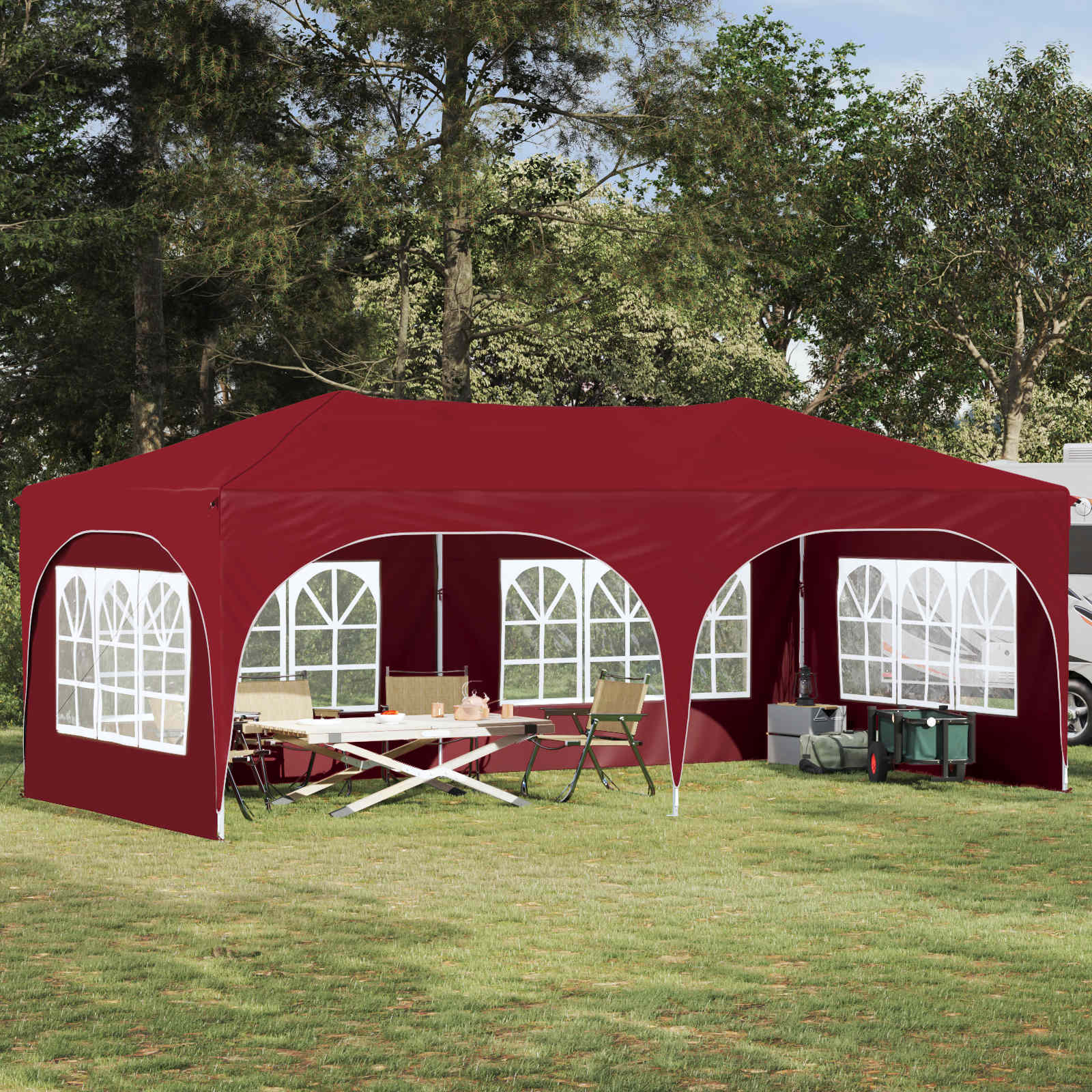 Pop-up partytent 575 x 288 x 245 cm Bordeauxrood Oxford Stof