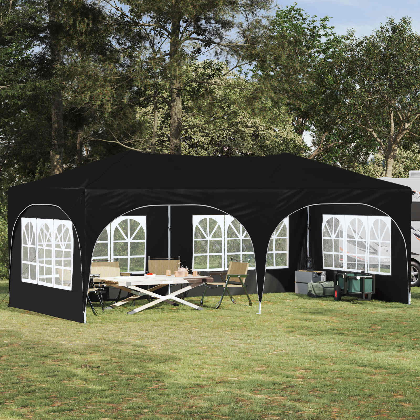 Pop-up partytent 575 x 288 x 245 cm Zwart Oxford Stof