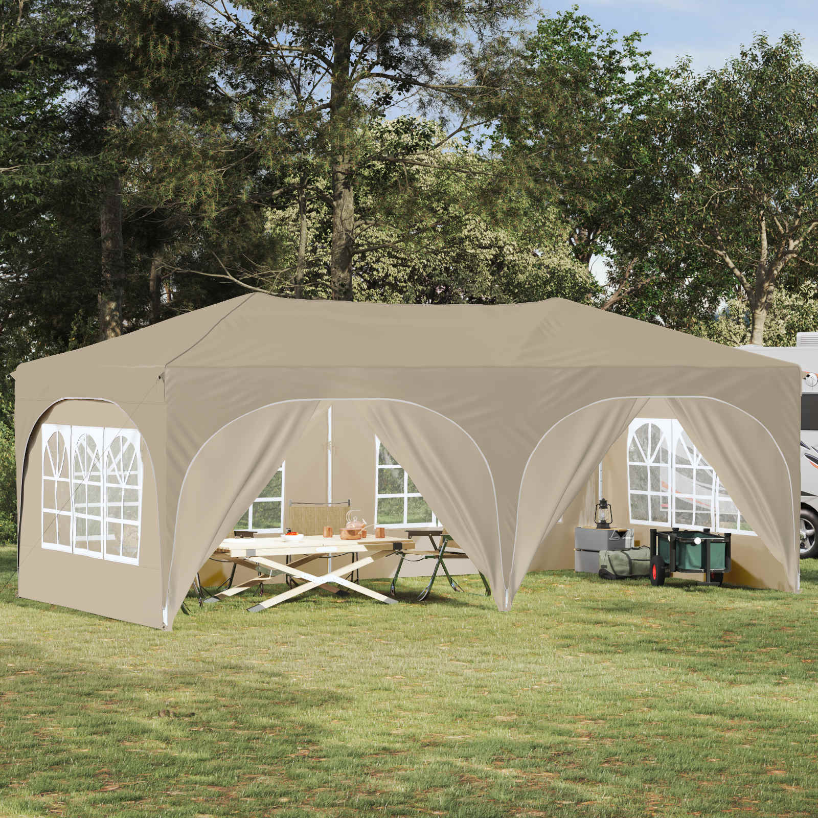 Pop-up partytent 575 x 288 x 245 cm Crèmekleurig Oxford Stof
