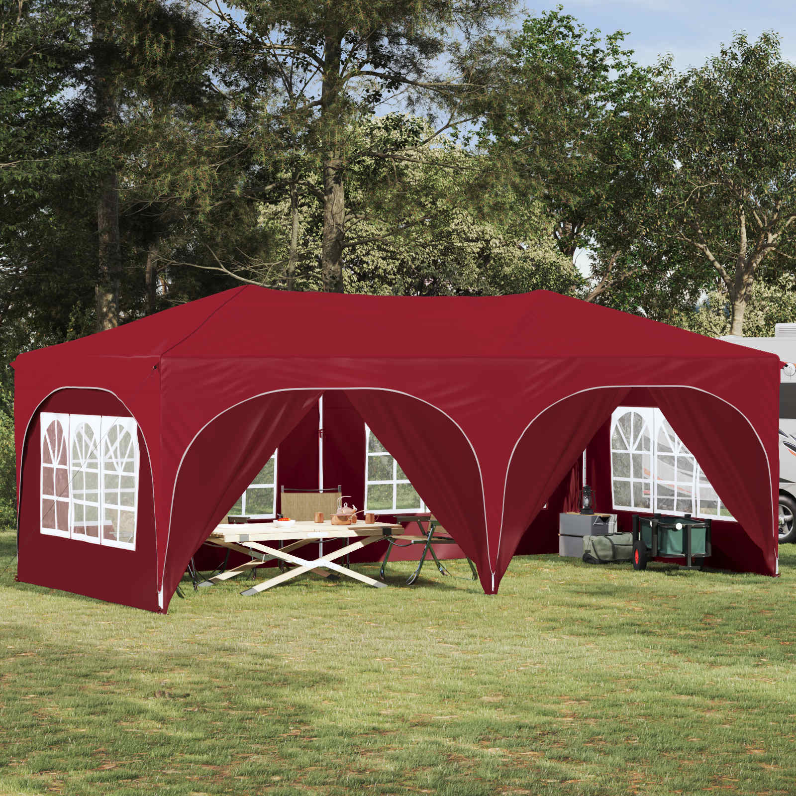 Pop-up partytent 575 x 288 x 245 cm Bordeauxrood Oxford Stof