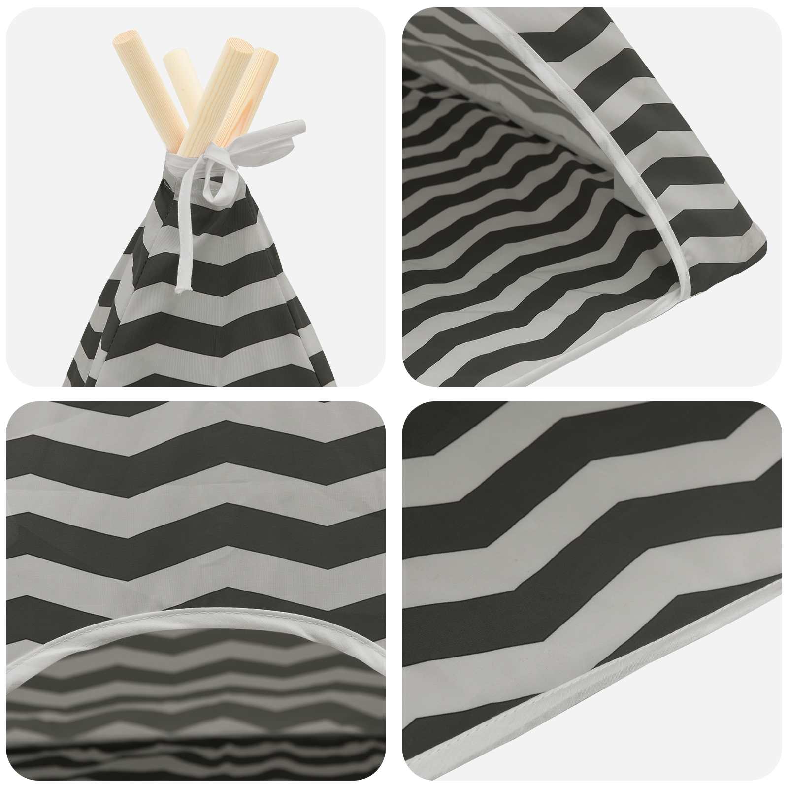 Dieren teepee met kussen Wit en Grijs 40 x 40 x 50 cm Polyester