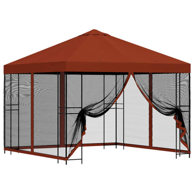 Tuin Gazebo met Zijwanden 3 x 3 m Terracotta Polyester en staal