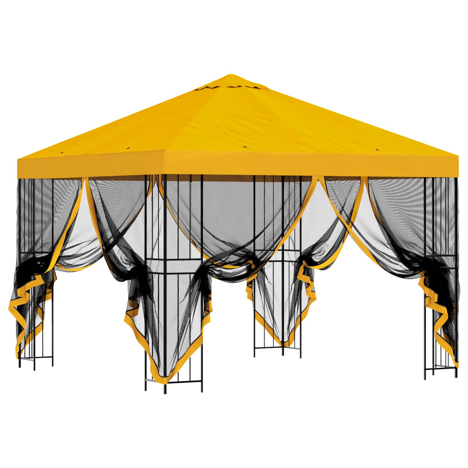 Tuin Gazebo met Zijwanden 3 x 3 m Geel Polyester en staal