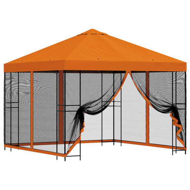 Tuin Gazebo met Zijwanden 3 x 3 m Oranje Polyester en staal