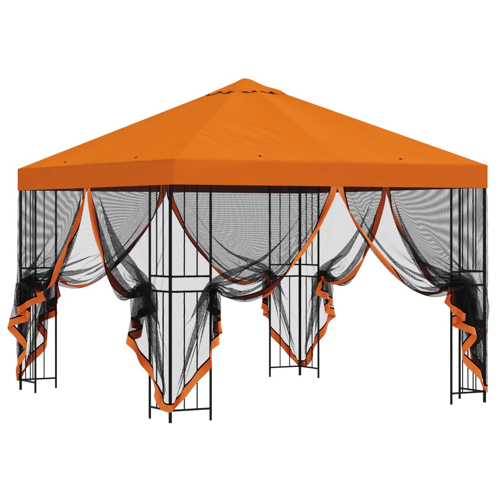 Tuin Gazebo met Zijwanden 3 x 3 m Oranje Polyester en staal