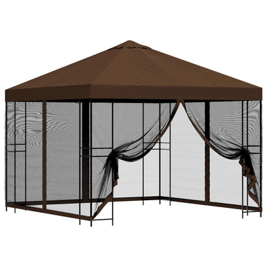 Tuin Gazebo met Zijwanden 3 x 3 m Bruin Polyester en staal