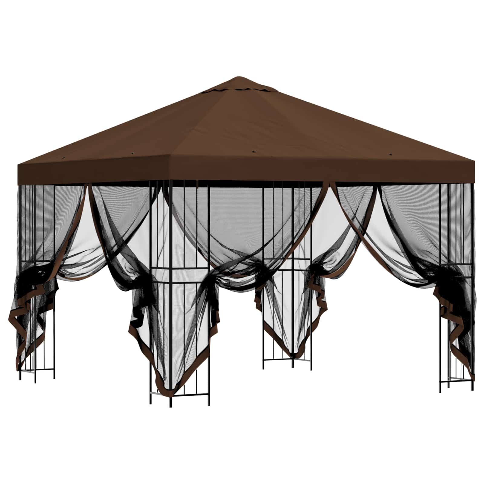 Tuin Gazebo met Zijwanden 3 x 3 m Bruin Polyester en staal