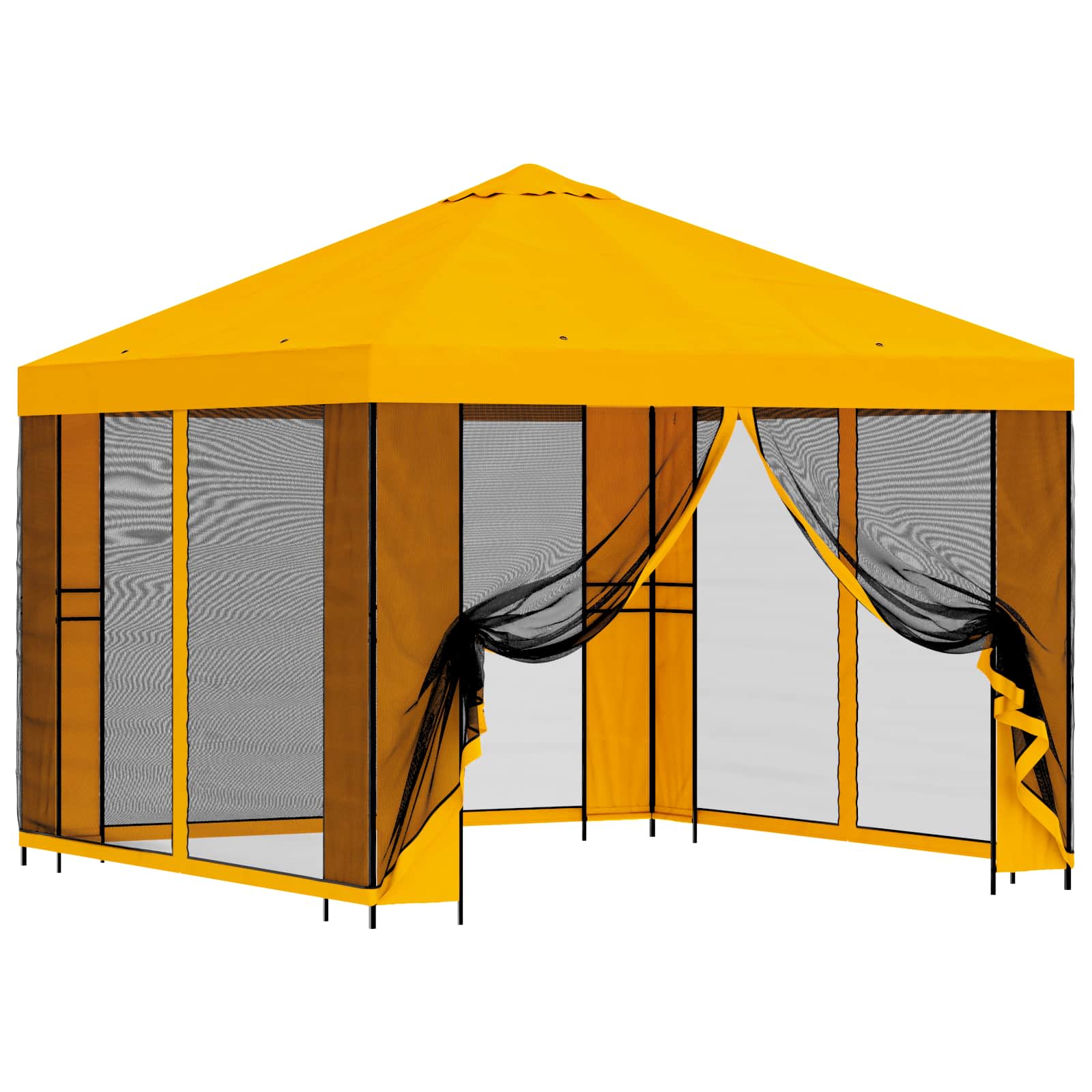 Tuin Gazebo met Zijwanden 3 x 3 m Geel Polyester en staal