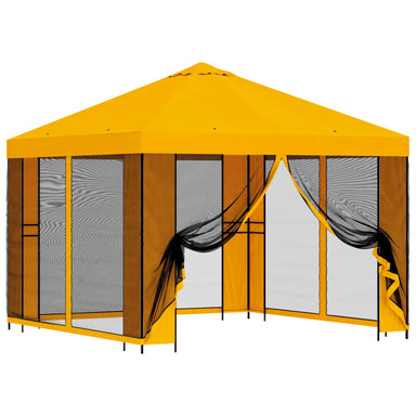 Tuin Gazebo met Zijwanden 3 x 3 m Geel Polyester en staal