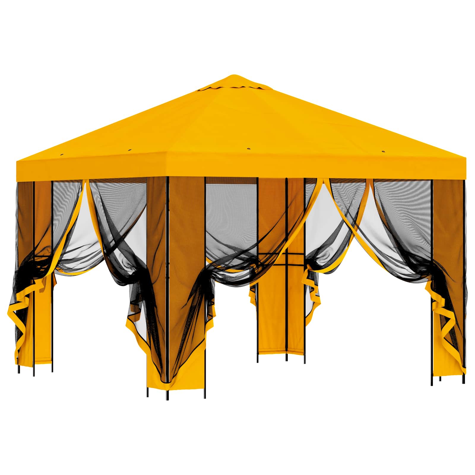 Tuin Gazebo met Zijwanden 3 x 3 m Geel Polyester en staal