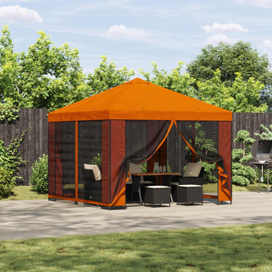 Tuin Gazebo met Zijwanden 3 x 3 m Oranje Polyester en staal