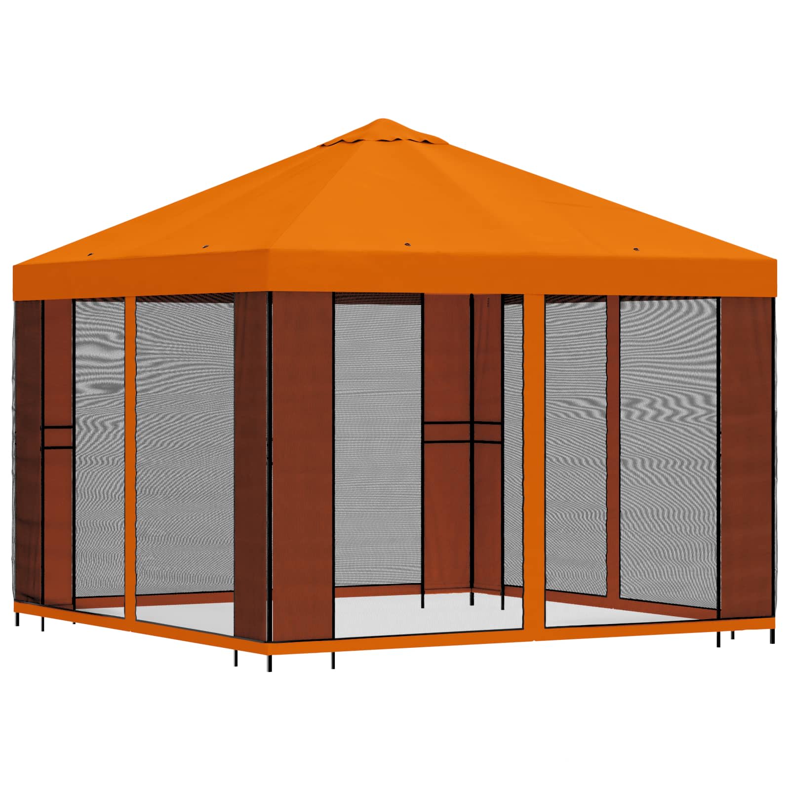 Tuin Gazebo met Zijwanden 3 x 3 m Oranje Polyester en staal