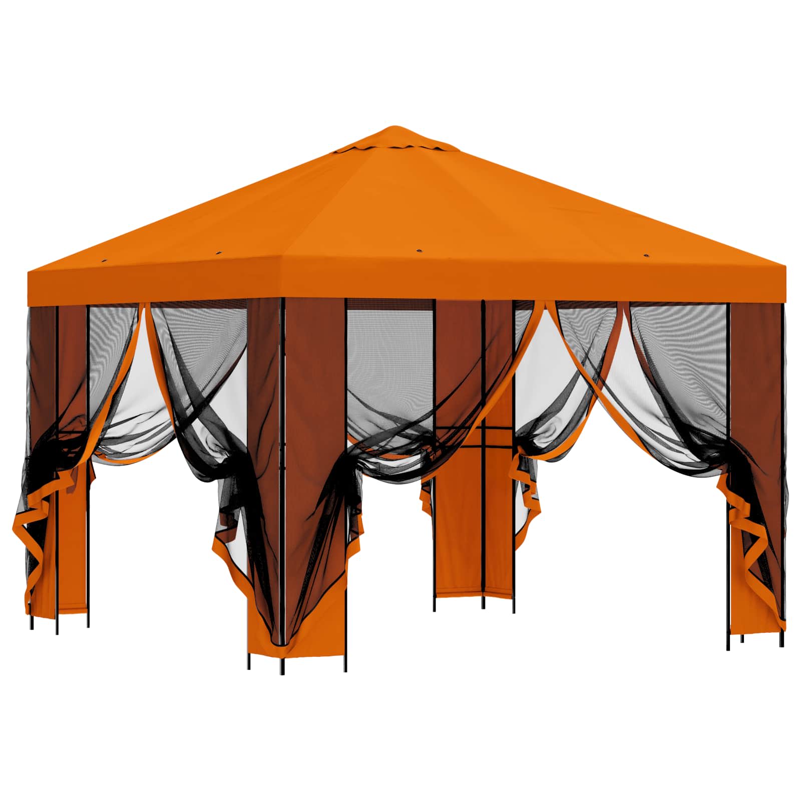 Tuin Gazebo met Zijwanden 3 x 3 m Oranje Polyester en staal