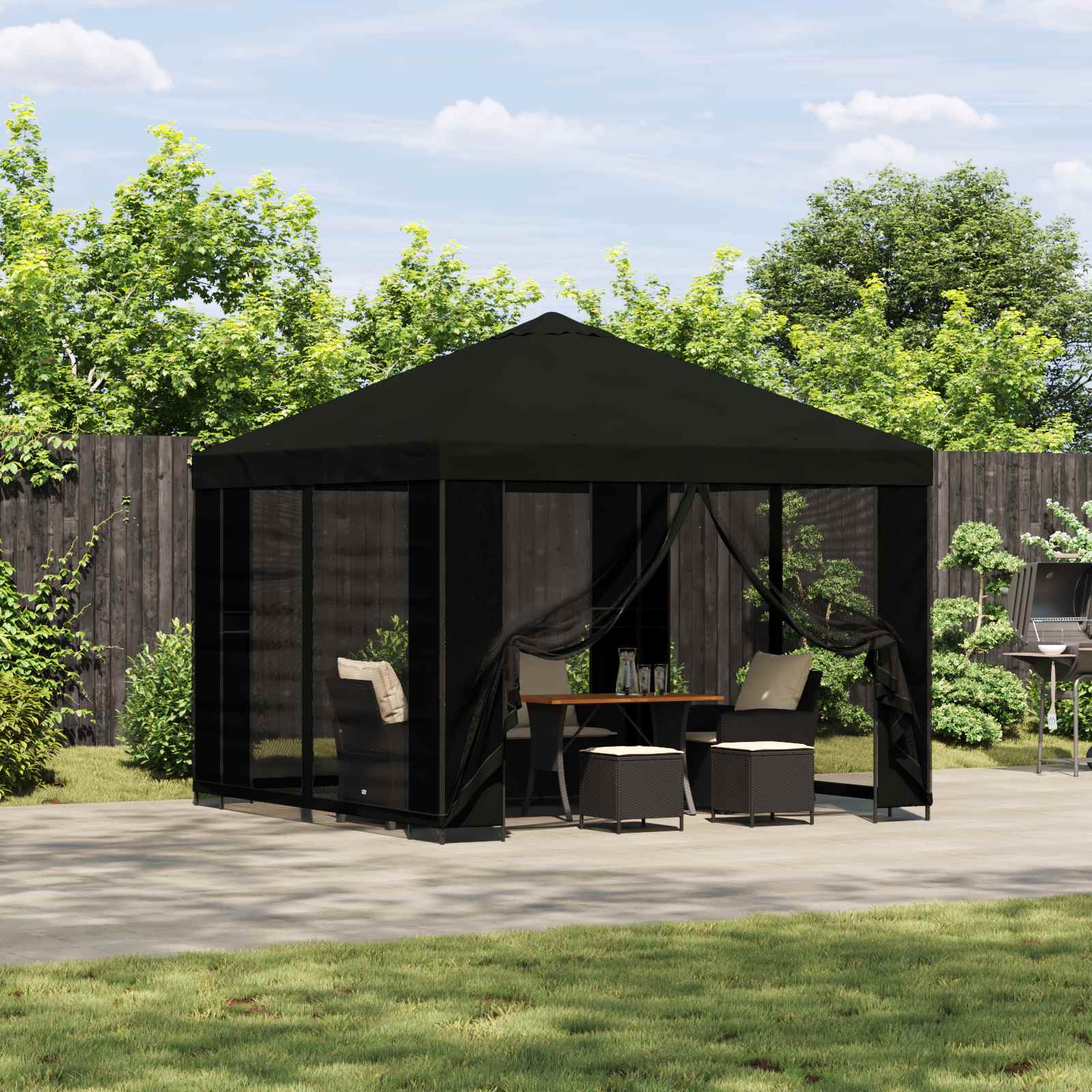 Tuin Gazebo met Zijwanden 3 x 3 m Zwart Polyester en staal