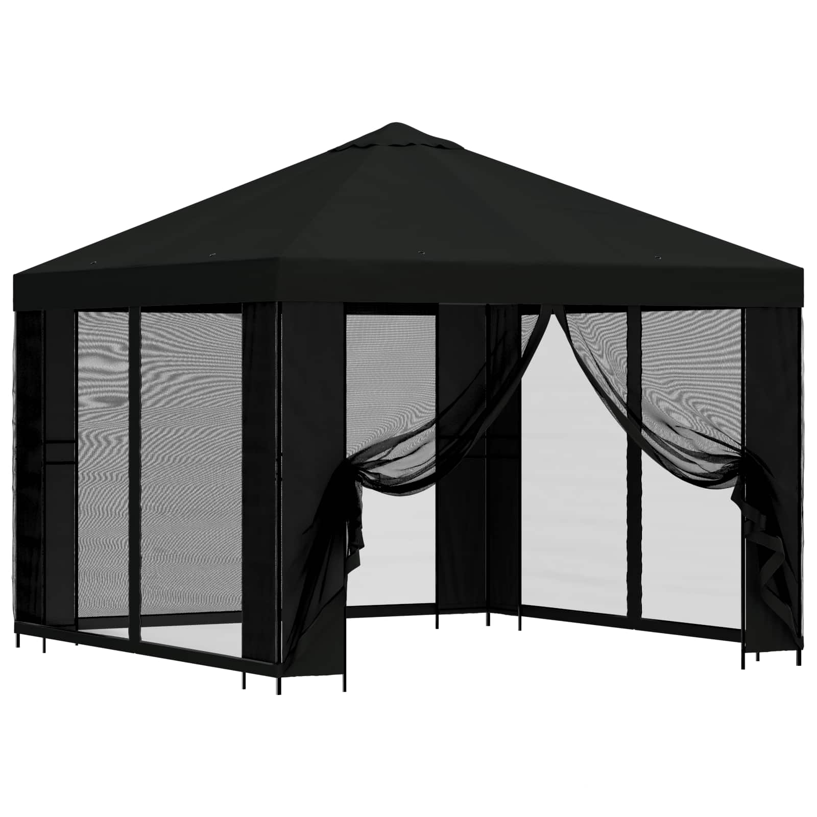 Tuin Gazebo met Zijwanden 3 x 3 m Zwart Polyester en staal