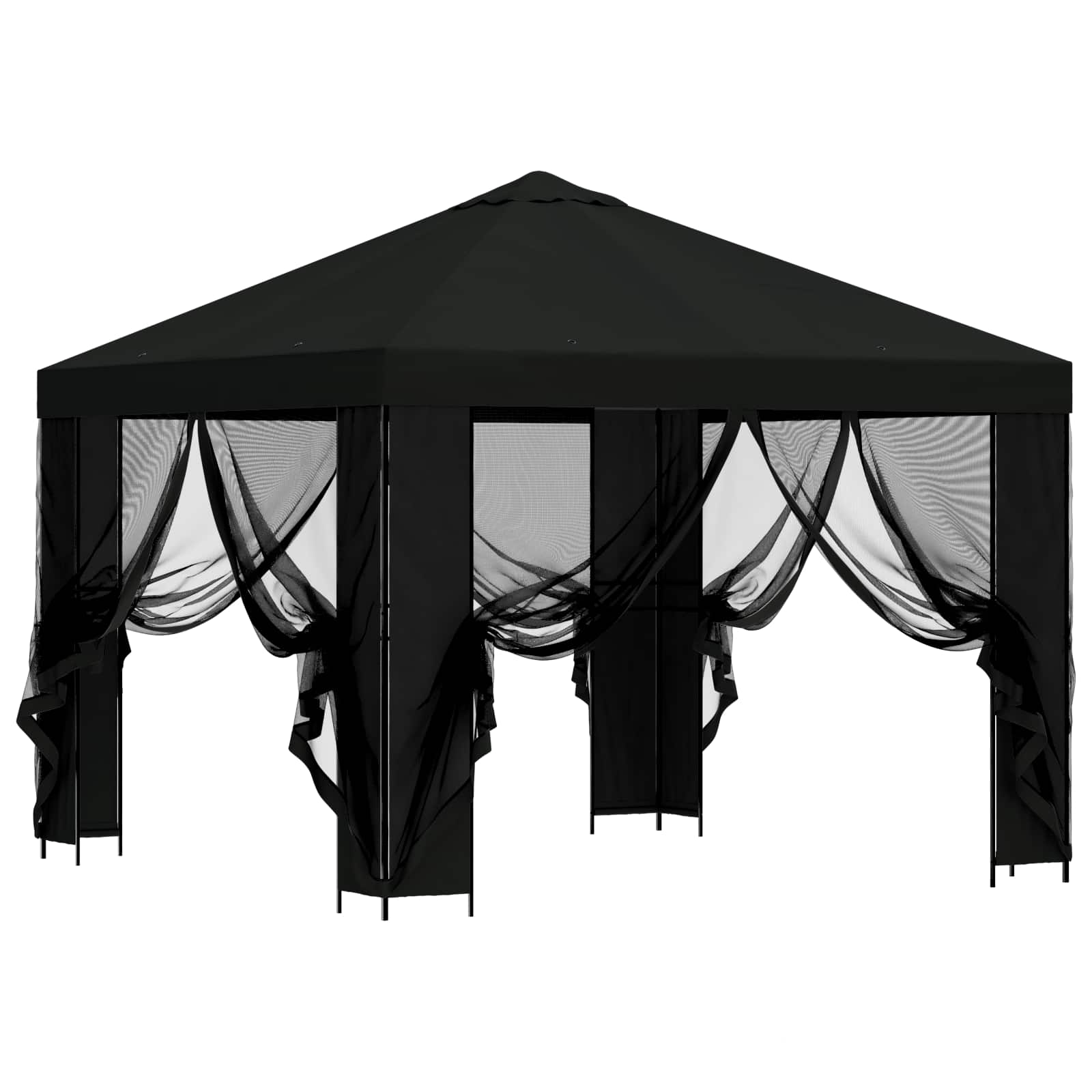 Tuin Gazebo met Zijwanden 3 x 3 m Zwart Polyester en staal