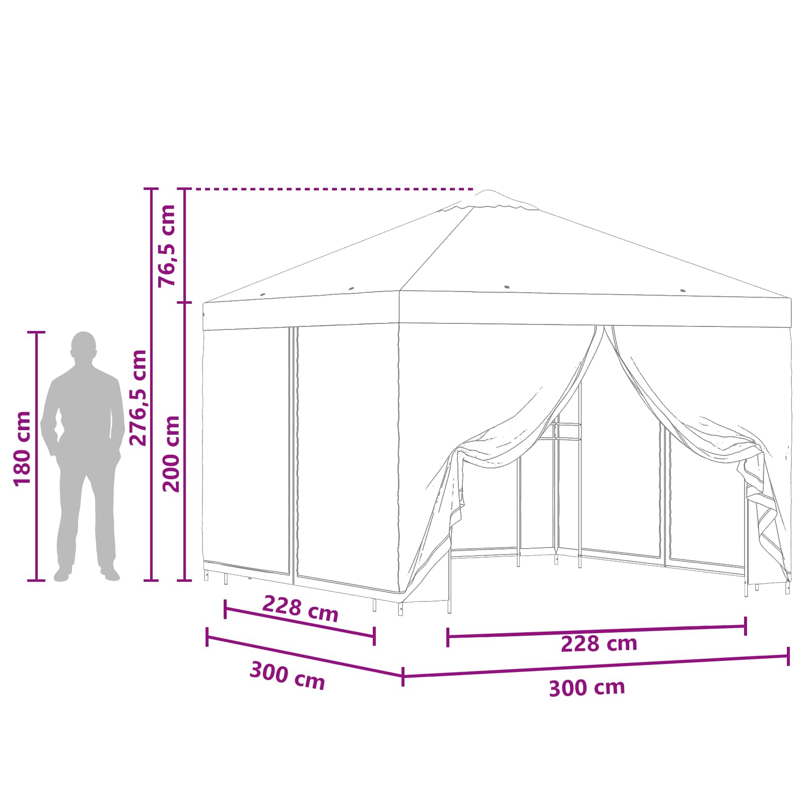 Tuin Gazebo met Zijwanden 3 x 3 m Bordeauxrood