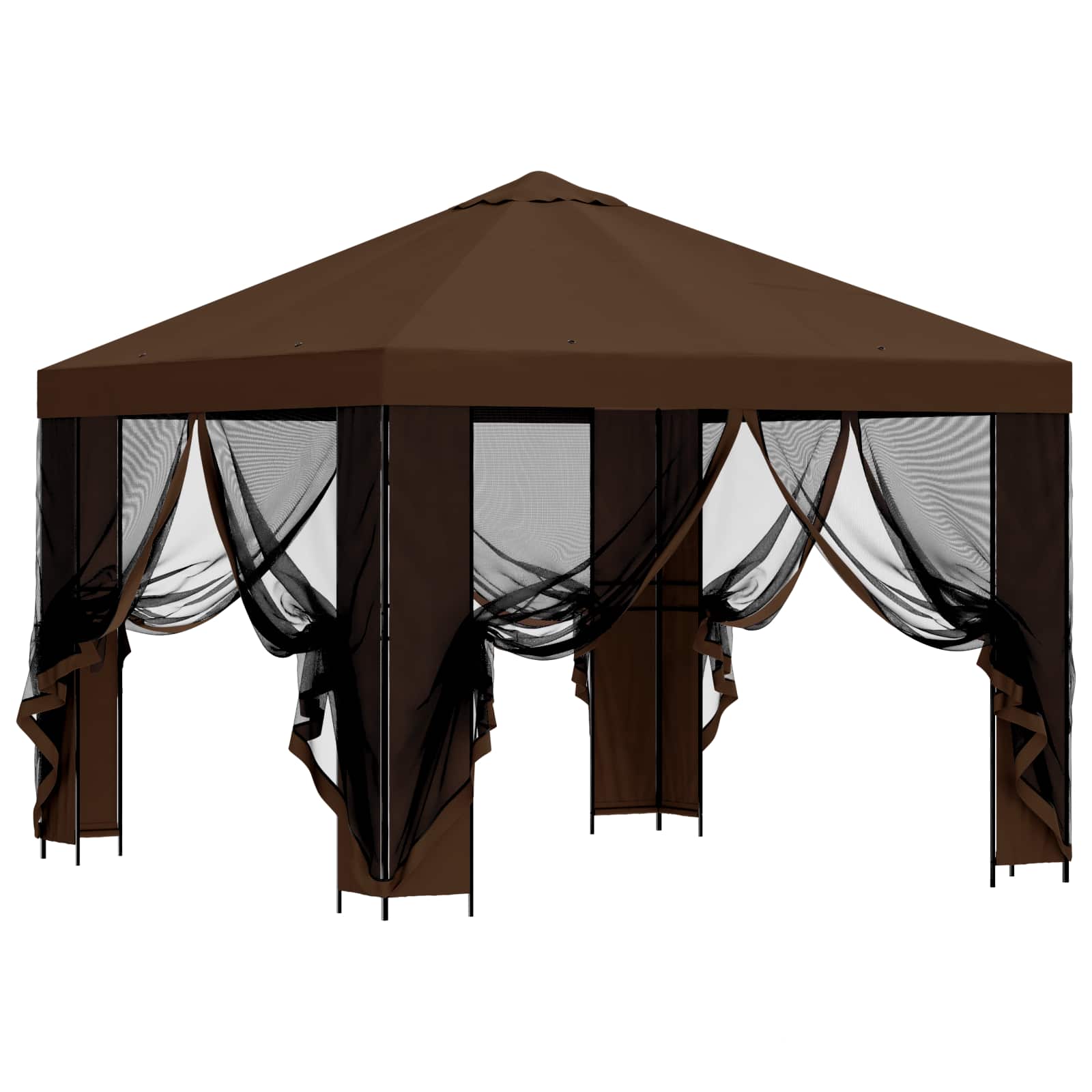 Tuin Gazebo met Zijwanden 3 x 3 m Bruin Polyester en staal