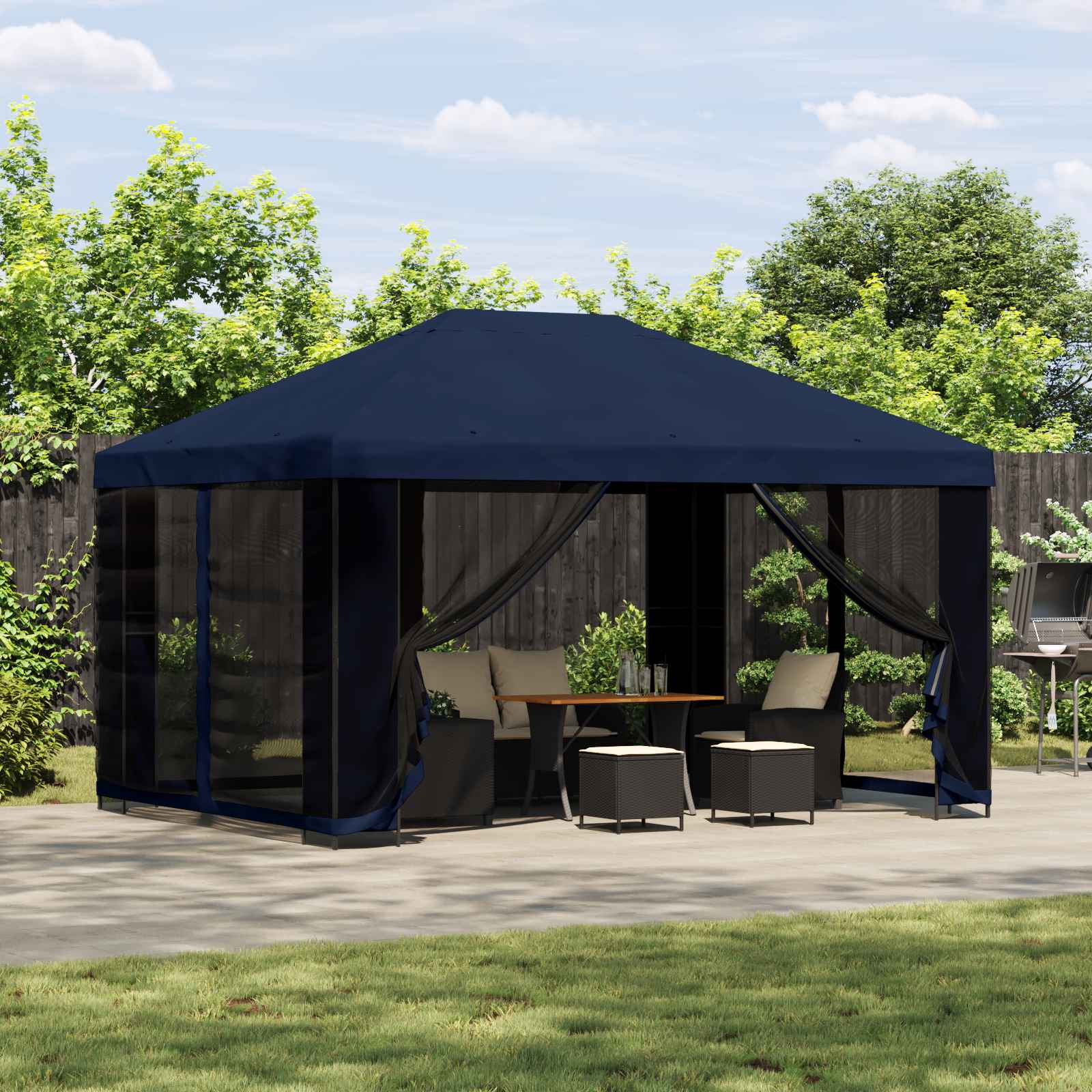 Paviljoen 4 × 3 m Blauw Polyester en staal 190 gsm