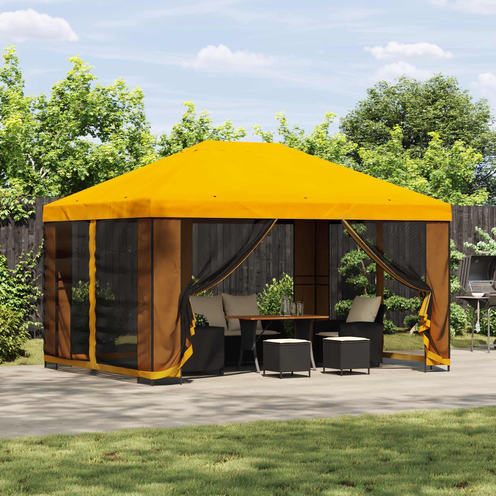 Paviljoen 4 × 3 m Geel Polyester en staal 190 gsm