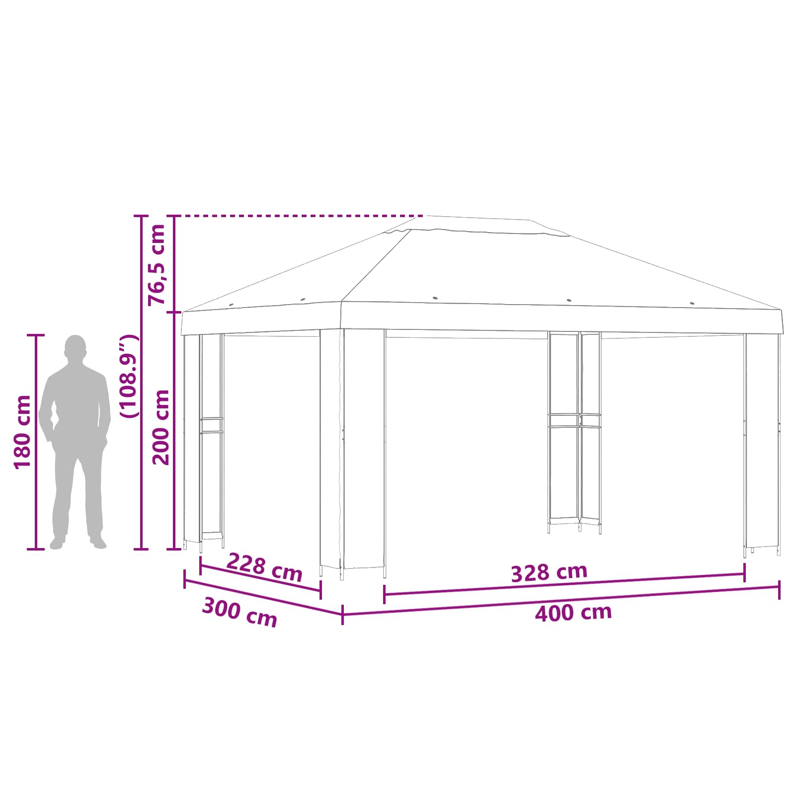 Paviljoen 4 × 3 m Oranje Polyester en staal 190 gsm