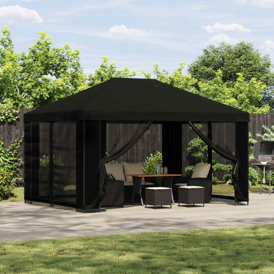 Paviljoen 4 × 3 m Zwart Polyester en staal 190 gsm