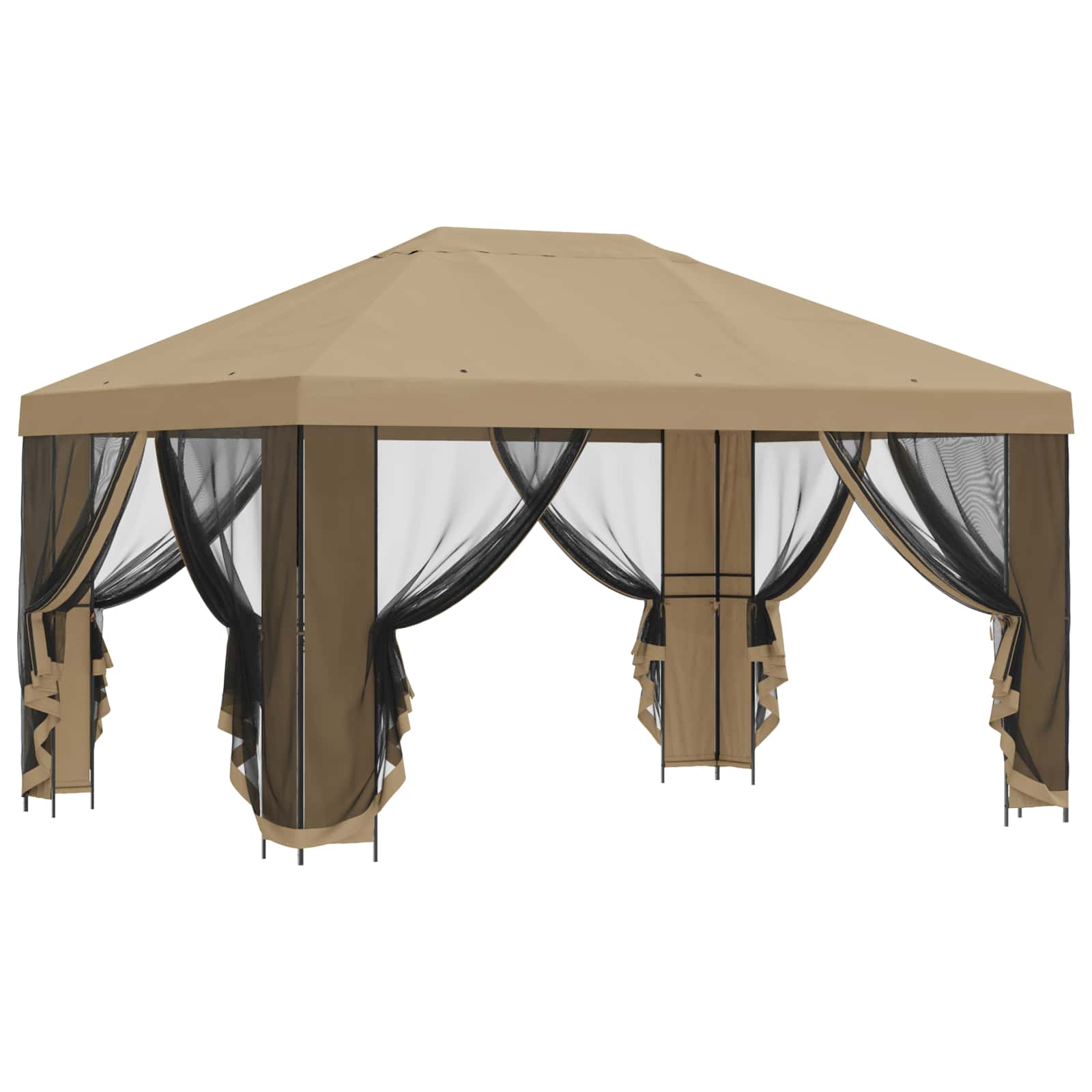 Tuin Gazebo met Zijwanden 4 × 3 m Beige Polyester en staal