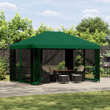 Tuin Gazebo met Zijwanden 4 × 3 m Groen Polyester en staal