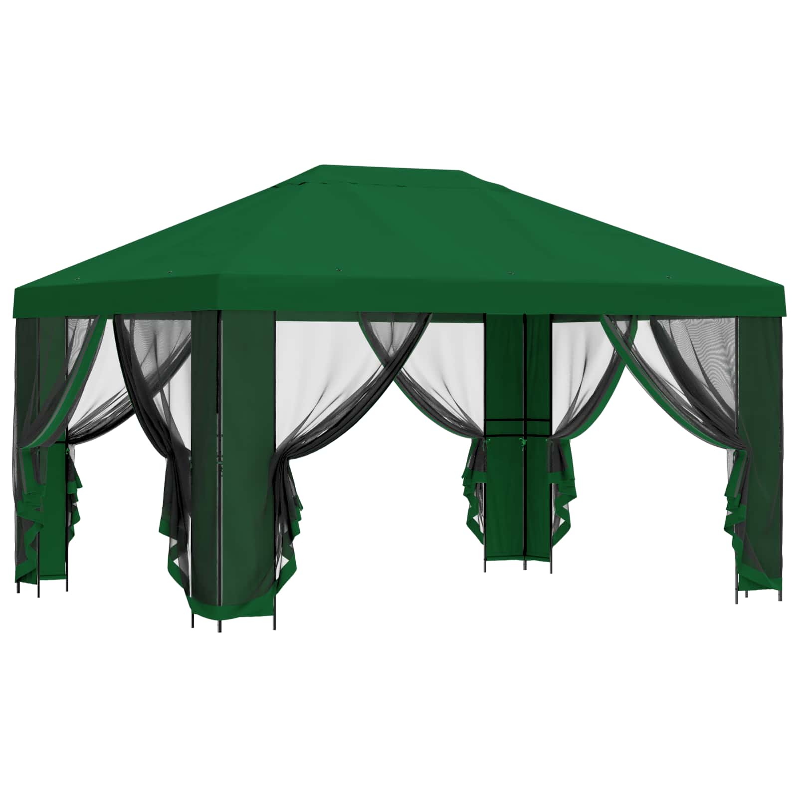 Tuin Gazebo met Zijwanden 4 × 3 m Groen Polyester en staal