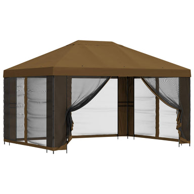 Tuin Gazebo met Zijwanden 4 × 3 m Taupe Polyester en staal